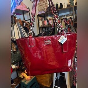 Coach 2011 Ruby Red Patent Leather Tote NWT 16X9 inches